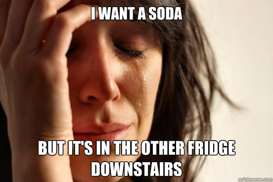 I want a soda But it's in the other fridge downstairs  First World Problems