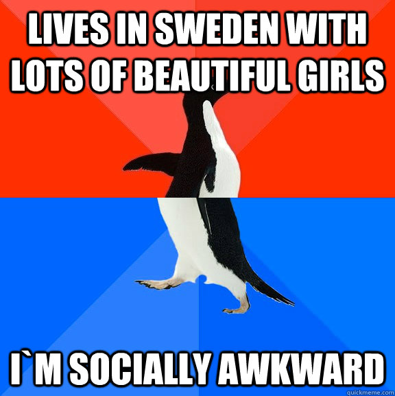 Lives in Sweden with lots of beautiful girls i`m socially awkward  Socially Awesome Awkward Penguin