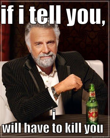 IF I TELL YOU,  I WILL HAVE TO KILL YOU  The Most Interesting Man In The World