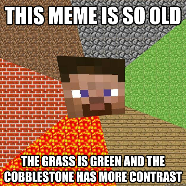 This meme is so old The grass is green and the cobblestone has more contrast - This meme is so old The grass is green and the cobblestone has more contrast  Minecraft