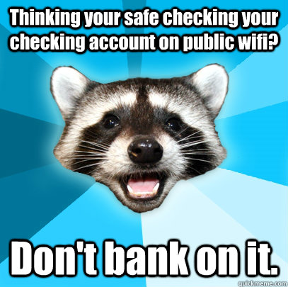 Thinking your safe checking your checking account on public wifi? Don't bank on it.  Lame Pun Coon