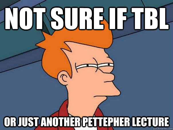 Not sure if TBL Or just another pettepher lecture  Futurama Fry