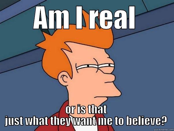 AM I REAL OR IS THAT JUST WHAT THEY WANT ME TO BELIEVE? Futurama Fry
