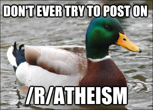 don't ever try to post on /r/atheism  Actual Advice Mallard