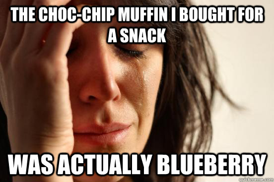 The Choc-Chip muffin I bought for a snack Was actually blueberry  First World Problems
