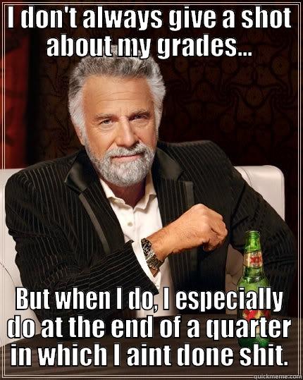 I DON'T ALWAYS GIVE A SHOT ABOUT MY GRADES... BUT WHEN I DO, I ESPECIALLY DO AT THE END OF A QUARTER IN WHICH I AINT DONE SHIT. The Most Interesting Man In The World