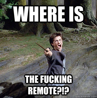 where is the fucking remote?!?  Pissed off Harry