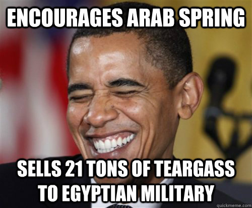 Encourages Arab Spring Sells 21 Tons of teargass to Egyptian military  Scumbag Obama