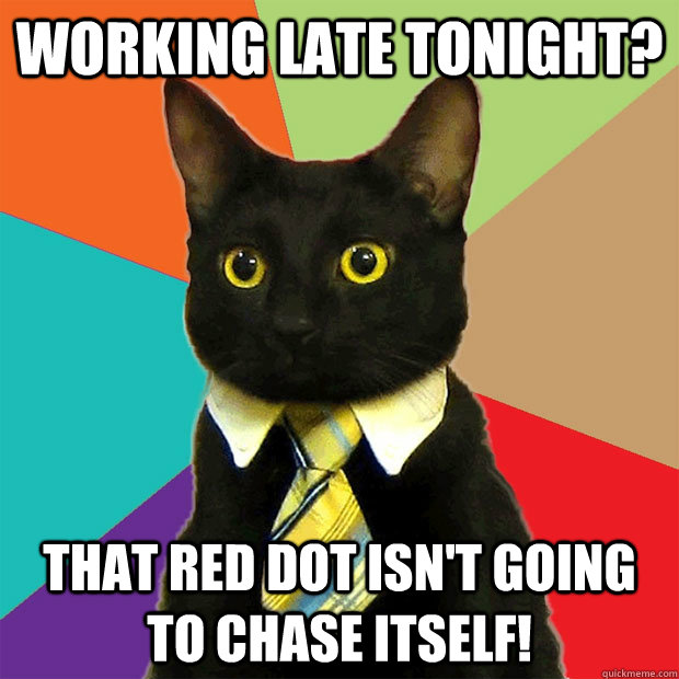working late tonight? That red dot isn't going to chase itself! - working late tonight? That red dot isn't going to chase itself!  Business Cat