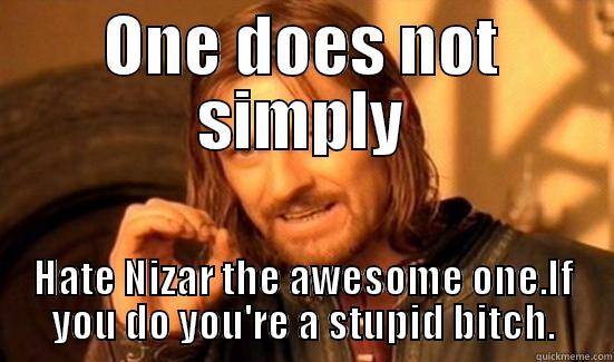 ONE DOES NOT SIMPLY HATE NIZAR THE AWESOME ONE.IF YOU DO YOU'RE A STUPID BITCH. Boromir