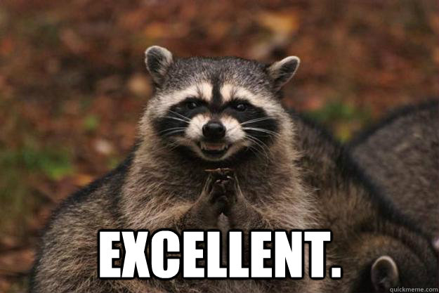  Excellent.  Evil Plotting Raccoon