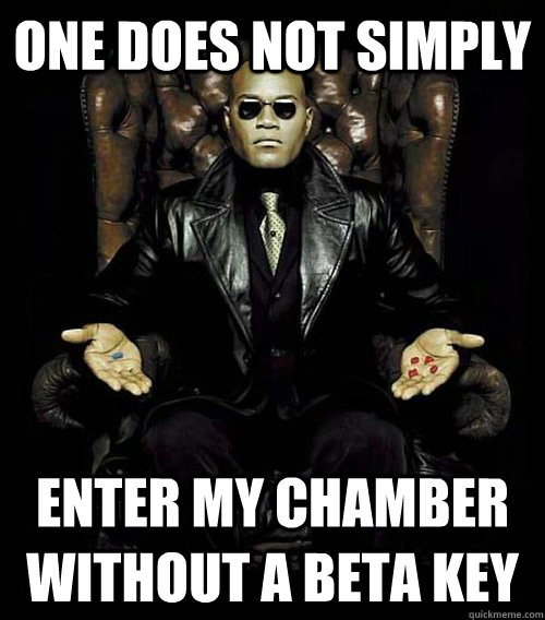 One does not simply enter my chamber without a beta key  Morpheus