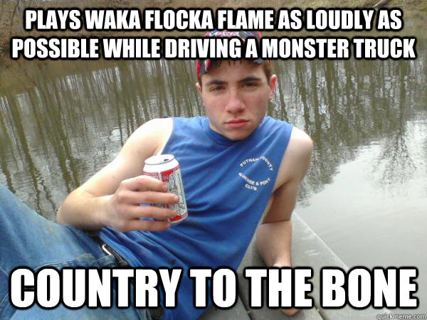 Plays Waka flocka flame as loudly as possible while driving a monster truck Country to the bone - Plays Waka flocka flame as loudly as possible while driving a monster truck Country to the bone  contradictory country cunt