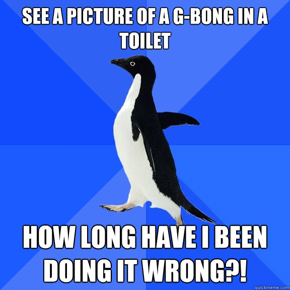 see a picture of a G-bong in a toilet how long have i been doing it wrong?!  Socially Awkward Penguin