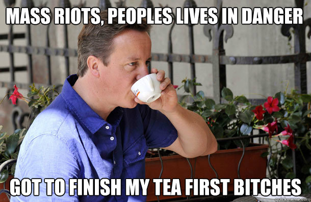 Mass Riots, peoples lives in danger  Got to finish my Tea first bitches - Mass Riots, peoples lives in danger  Got to finish my Tea first bitches  English Tea