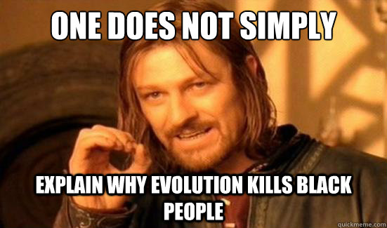 One Does Not Simply explain why evolution kills black people  Boromir