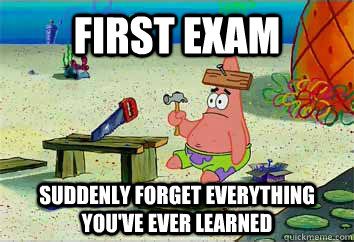 First Exam Suddenly forget everything you've ever learned  I have no idea what Im doing - Patrick Star