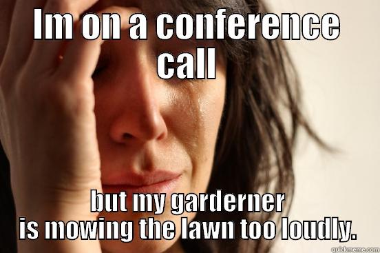 IM ON A CONFERENCE CALL BUT MY GARDERNER IS MOWING THE LAWN TOO LOUDLY. First World Problems