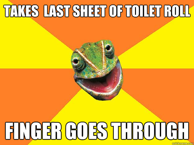 Takes  last sheet of toilet roll Finger goes through            Karma Chameleon