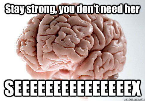 Stay strong, you don't need her SEEEEEEEEEEEEEEEX  Scumbag Brain