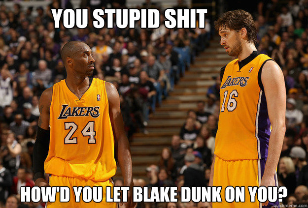 You stupid shit How'd you let blake dunk on you?  NBA Meme