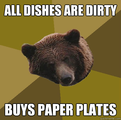 ALL DISHES ARE DIRTY BUYS PAPER PLATES  Lazy Bachelor Bear