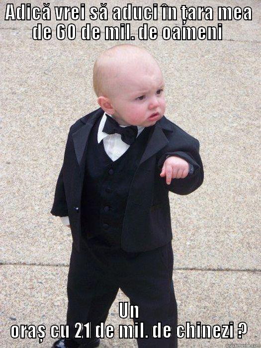 ADICĂ VREI SĂ ADUCI ÎN ȚARA MEA DE 60 DE MIL. DE OAMENI  UN ORAȘ CU 21 DE MIL. DE CHINEZI ? Baby Godfather