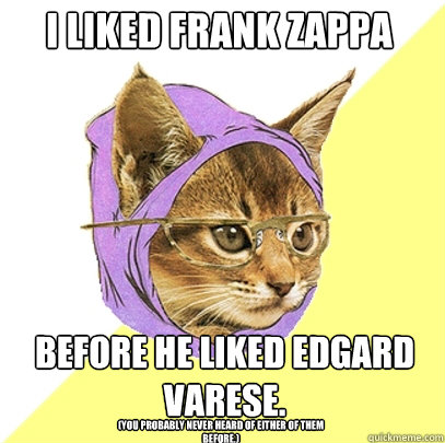 I liked frank zappa before he liked edgard varese.
 (You probably never heard of either of them before.)  Hipster Kitty