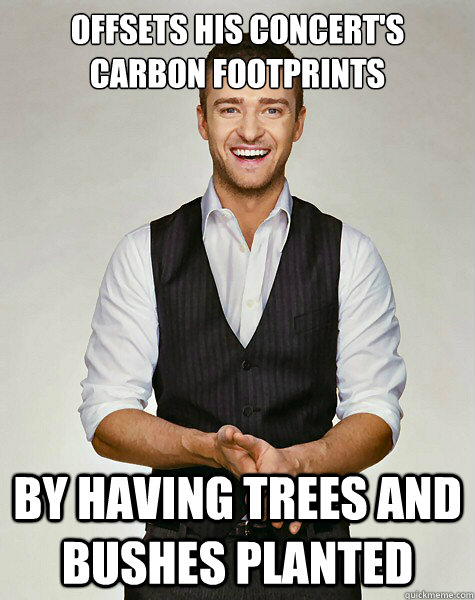 Offsets his concert's carbon footprints By having trees and bushes planted  