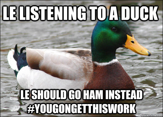 le listening to a duck le should go ham instead #yougongetthiswork  Actual Advice Mallard