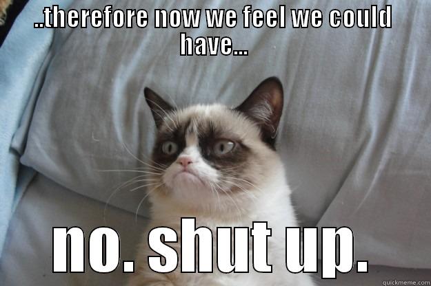..THEREFORE NOW WE FEEL WE COULD HAVE... NO. SHUT UP. Grumpy Cat