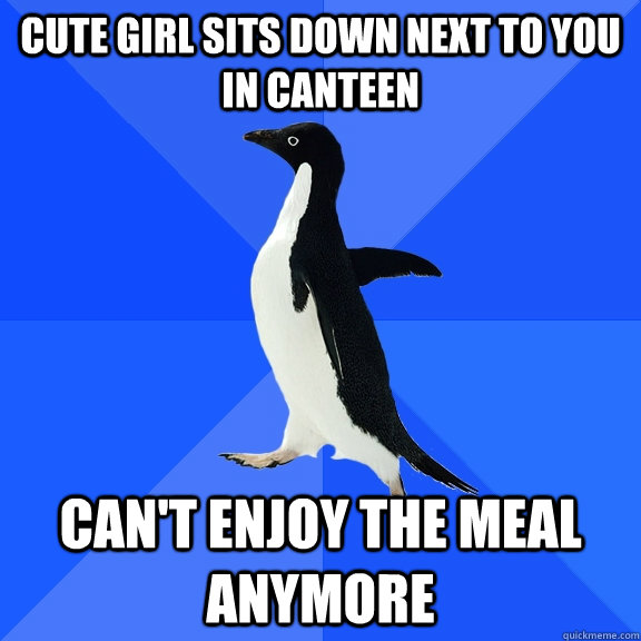 Cute girl sits down next to you in canteen can't enjoy the meal anymore  Socially Awkward Penguin