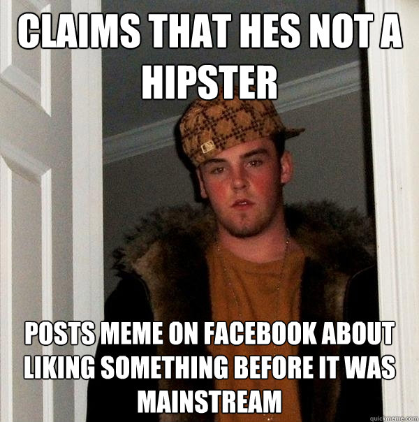 claims that hes not a hipster posts meme on facebook about liking something before it was mainstream  Scumbag Steve
