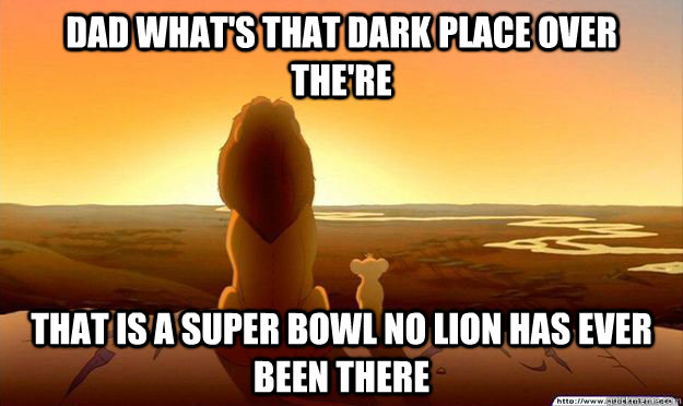 Dad what's that dark place over the're that is a super bowl no lion has ever been there  - Dad what's that dark place over the're that is a super bowl no lion has ever been there   Lion King Gladstone