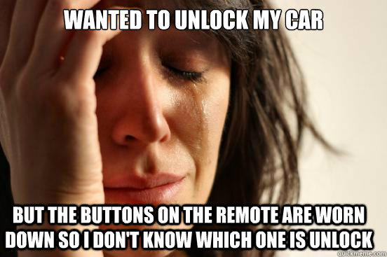 Wanted to unlock my car but the buttons on the remote are worn down so i don't know which one is unlock  First World Problems