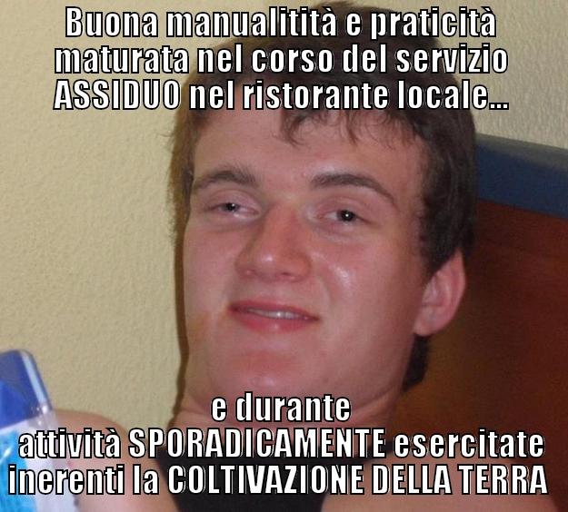 BUONA MANUALITITÀ E PRATICITÀ MATURATA NEL CORSO DEL SERVIZIO ASSIDUO NEL RISTORANTE LOCALE... E DURANTE ATTIVITÀ SPORADICAMENTE ESERCITATE INERENTI LA COLTIVAZIONE DELLA TERRA  10 Guy