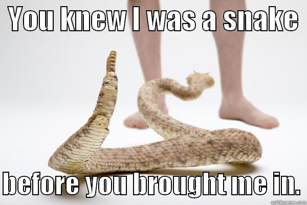 You knew who I was -  YOU KNEW I WAS A SNAKE   BEFORE YOU BROUGHT ME IN. Misc