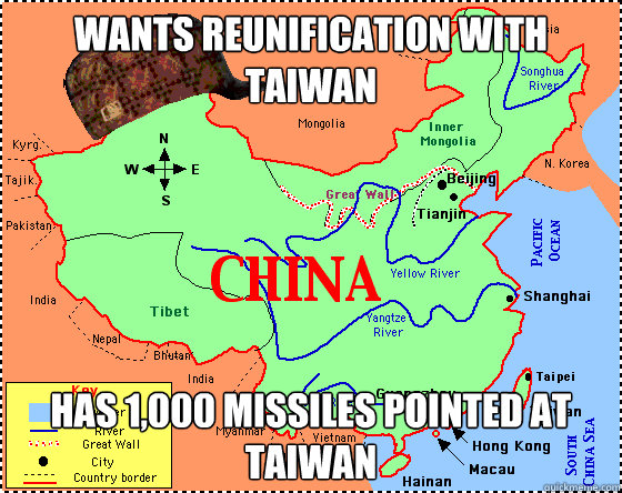wants reunification with taiwan has 1,000 missiles pointed at taiwan  Scumbag China