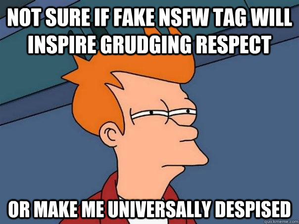 Not sure if fake nsfw tag will inspire grudging respect or make me universally despised  Futurama Fry