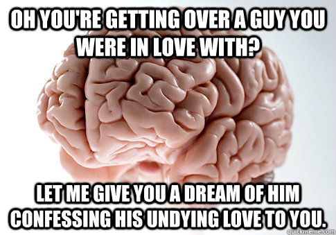 Oh you're getting over a guy you were in love with? Let me give you a dream of him confessing his undying love to you.   Scumbag Brain