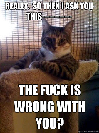 Really.  So then I ask you this------------ THE FUCK IS WRONG WITH YOU?  The Most Interesting Cat in the World