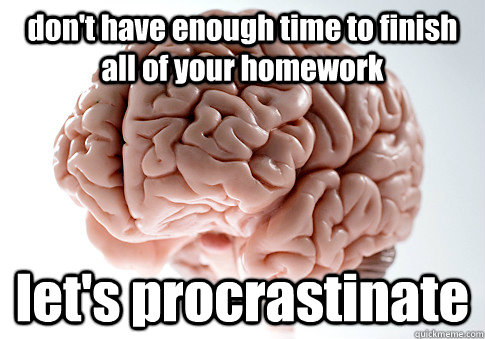 don't have enough time to finish all of your homework let's procrastinate  Scumbag Brain