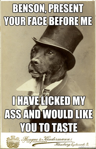 benson, present your face before me
 i have licked my ass and would like you to taste - benson, present your face before me
 i have licked my ass and would like you to taste  Old Money Dog