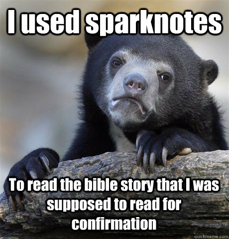 I used sparknotes To read the bible story that I was supposed to read for confirmation  Confession Bear