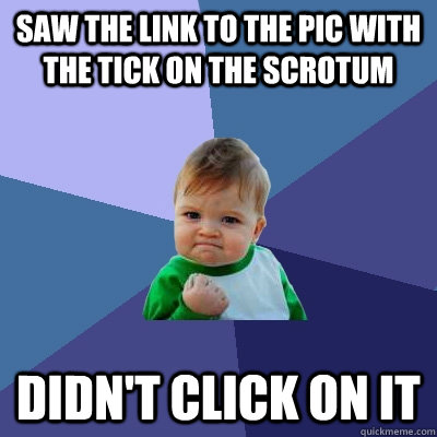 saw the link to the pic with the tick on the scrotum didn't click on it  Success Kid