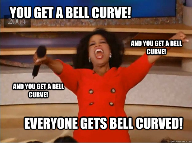 You get a bell curve! Everyone gets bell curved! And you get a bell curve! And you get a bell curve!  oprah you get a car