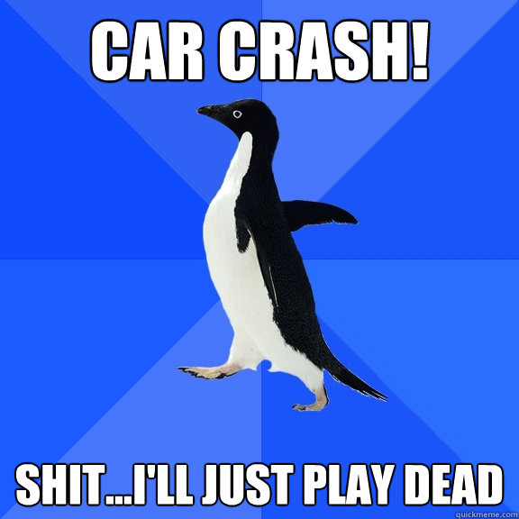 Car Crash! Shit...I'll just play dead  Socially Awkward Penguin