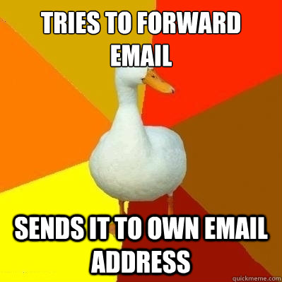 Tries to forward email Sends it to own email address  Technologically Impaired Duck