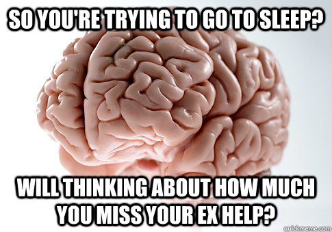 So you're trying to go to sleep? will thinking about how much you miss your ex help?  Scumbag Brain