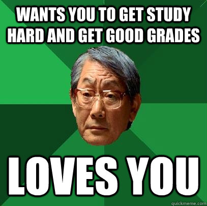Wants you to get study hard and get good grades Loves you  High Expectations Asian Father